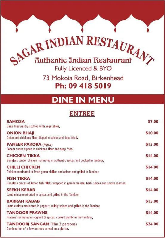 Dine In Menu